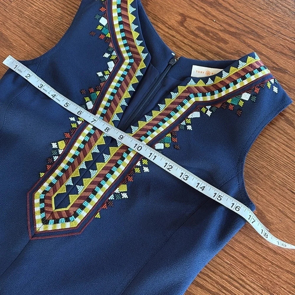Tory Burch SOPHIA Navy tunic Dress sleeveless Colorful Embroidery / beading 0